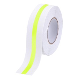 sourcing map Anti Slip Traction Tape with Luminous Strip 5cm x 15 Meters Waterproof Non Skid Stair Treads Grip Tape for Indoor Stairs Step Outdoor Skateboard, White with Yellow