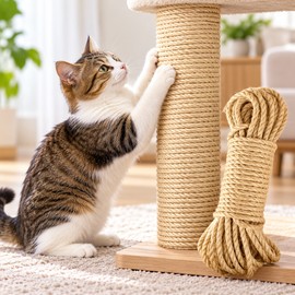Natural Sisal Rope for Cat Scratching Posts – 4mm DIY Replacement Wrap for Cat Trees and Furniture Protection