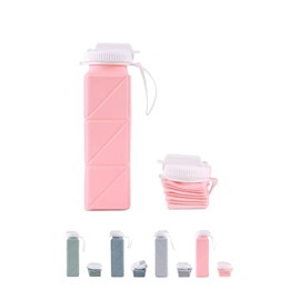 Generic Collapsible Travel Sports Water Bottle, Silicone, 620ML (18.3 oz) (Pink), G2b-WB1