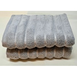 Violet Linen Ribbonette Ribbed Wavy Striped Pattern, 100% Cotton Heavy Terry Plush, Jacquard Fashion Towel, Silver, 20 Inch X 30 Inch, Rectangular, Hand Towels Set of Two