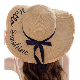 Lhyxuuk Women's Straw Hat, 4.7 inches (12 cm), Wide Brim, Folding, Sun Protection, UV Protection, Cute Straw Hat, UV Protection, For Beach, Resorts, Fishing, Travel, Spring and Summer, Khaki