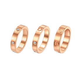 FOLOOTY 3PC Love Friendship Rings for Women 18K Gold Plated Stainless Steel Cubic Zirconia Gold Ring Wedding Band Promise Ring Jewelry Birthday Gifts,Size 6-10, Titanium, Cubic Zirconia