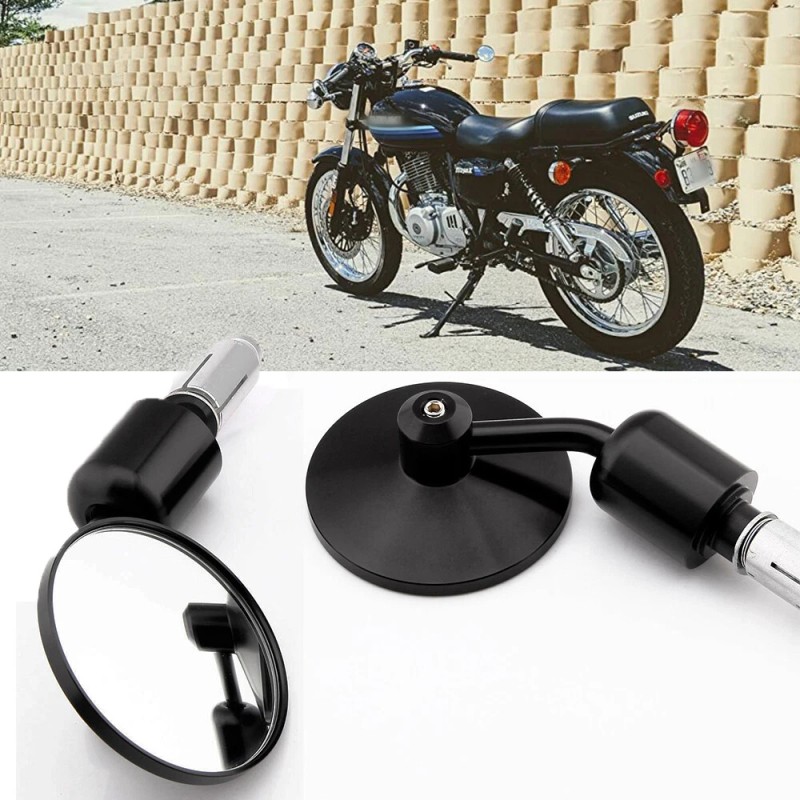 KEEPDSGN Motorcycle Round 7/8 Handle Bar End Mirror Black For