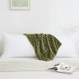 Memfydu Full Body Pillow with Fluffy Stripe Faux Fur Removable Cover, Long Bed Pillow Adult 20x54 Inches for Side Sleeper and Pregnancy, Sage.