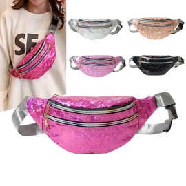 eYLun Women Holographic Fanny Pack Belt Bag Crossbody Bag Waist Bag Waterproof Waist Packs Bumbag Running Traveling Black