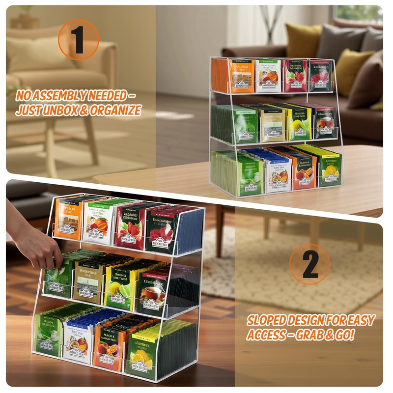 Krbnk Acrylic Tea Bag Organizer - 3 Tier Clear Tea