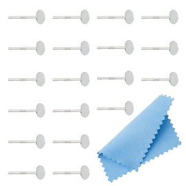 DICOSMETIC 20Pcs 925 Sterling Silver Earrings Posts Flat Pad Earring Studs 4mm Silver Earring Pads Blanks Earring Pin with Polishing Cloth and Ear Nuts for Earring Jewelry Making, Pin: 0.8mm