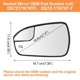 Senzeal Driver Side Heated Mirror Glass Replacement with Blind Spot mirror for Ford Fusion 2013 2014 2015 2016 2017 2018 2019 2020 DS7Z17K707F (Left Side)