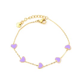 Cute Heart Charm Link Chain Bracelet for Women Dainty Stainless Steel Gold Plated Colorful Enamel Love Heart Adjustable Bracelets Fashion Jewelry for Bff Daughter Her (Purple)