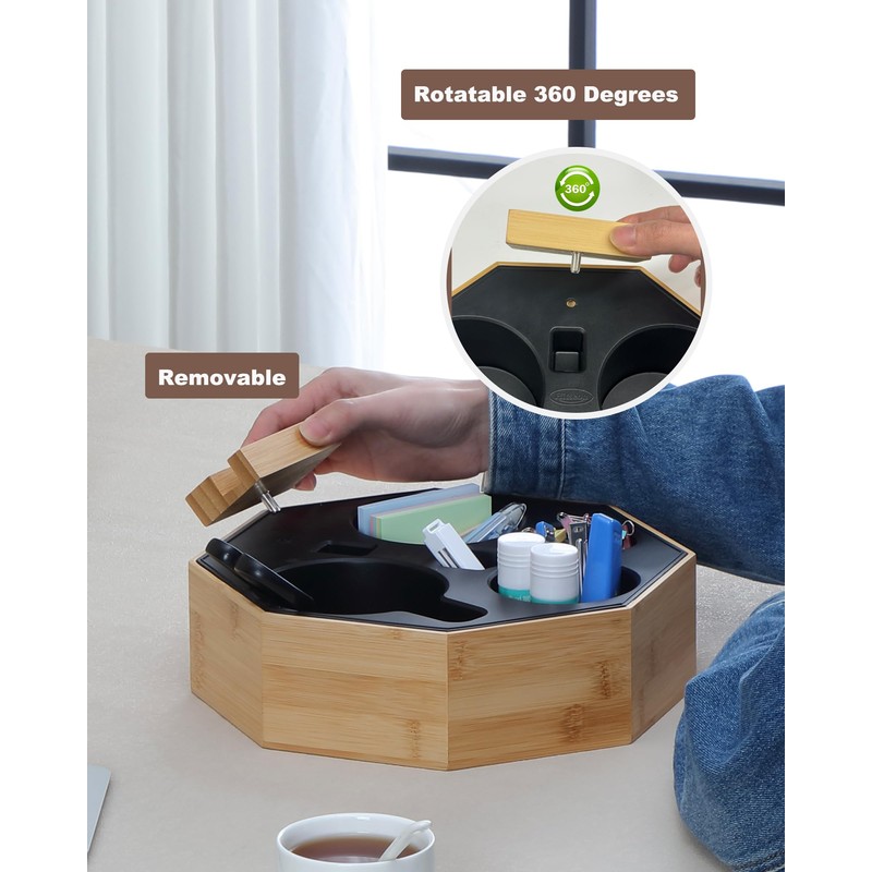 Hitseon Couch Cup Holder Tray, Octagonal Silicone Bamboo Sofa Cup