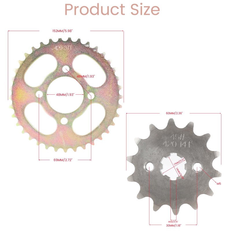 Relibupdater 420 Rear Sprocket 37 Tooth,96L Chain,Front Sprocket 14T Kit