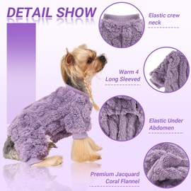 Small Dog Pajamas Pet Fleece Sweater, Winter Warm Girls Boy Dog Clothes, Pet Stretchy Jumpsuit Pajamas, Puppy Sweaters with 4 Legged(Light Purple, XS)