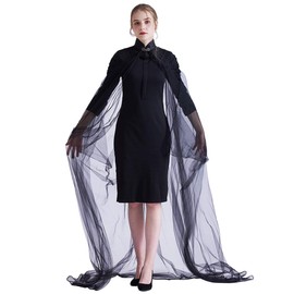 Wedding Cape Tulle Elven Cape Bridal Veils Wraps Cathedral Length Black tulle Collar size-Medium (14.96 inch)
