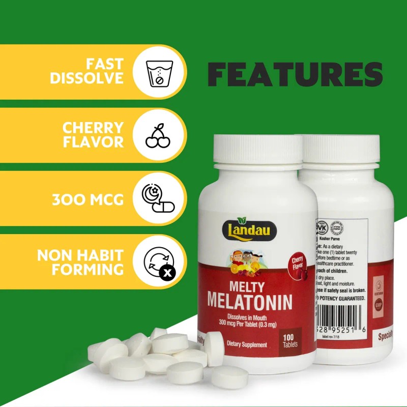 Landau Melatonina Melty 0.3mg Sabor Cereza 100 Tabletas