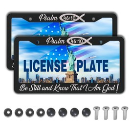 License Plate Frames Black and White License Plate Frame Psalm 46:10 Be Still and Know That I Am God Aluminum Metal Car Accessory 2 Pack with Screw Covers Set