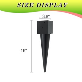 1 Pcs 4 "x 4 "Fence Post Anchors Ground Spike (Actual 3.6 ” X 3.6”)，Heavy Duty Metal Fence Stakes Post Base 16'' with Black Powder Coated Support for Mailboxes, Fences, Trellis Posts, Banners