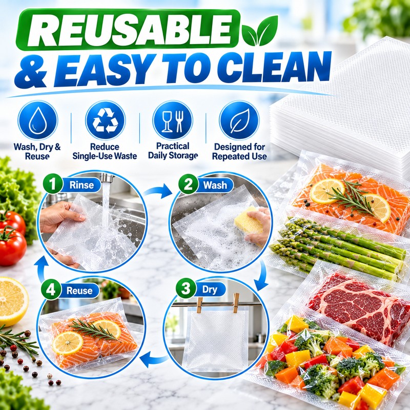 50-Pack Vacuum Food Storage Bags for Food Preservation – Reusable