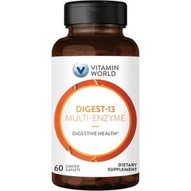 Vitamin World Digest-13 Multi-Enzyme, 1010mg Digestive Enzymes Blend with Amylase, Bromelain, Papain & Lipase for Digestion and Absorption, Digestive Enzymes for Bloating & Gas, 60 Caplets