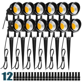 ZUCKEO 10W Landscape Lighting Low Voltage LED Landscape Lights, IP66 Waterproof Landscape Spotlights Yard Lawn Garden Outdoor Lights 12V 24V 1000LM Warm White (12Pack with Connectors)