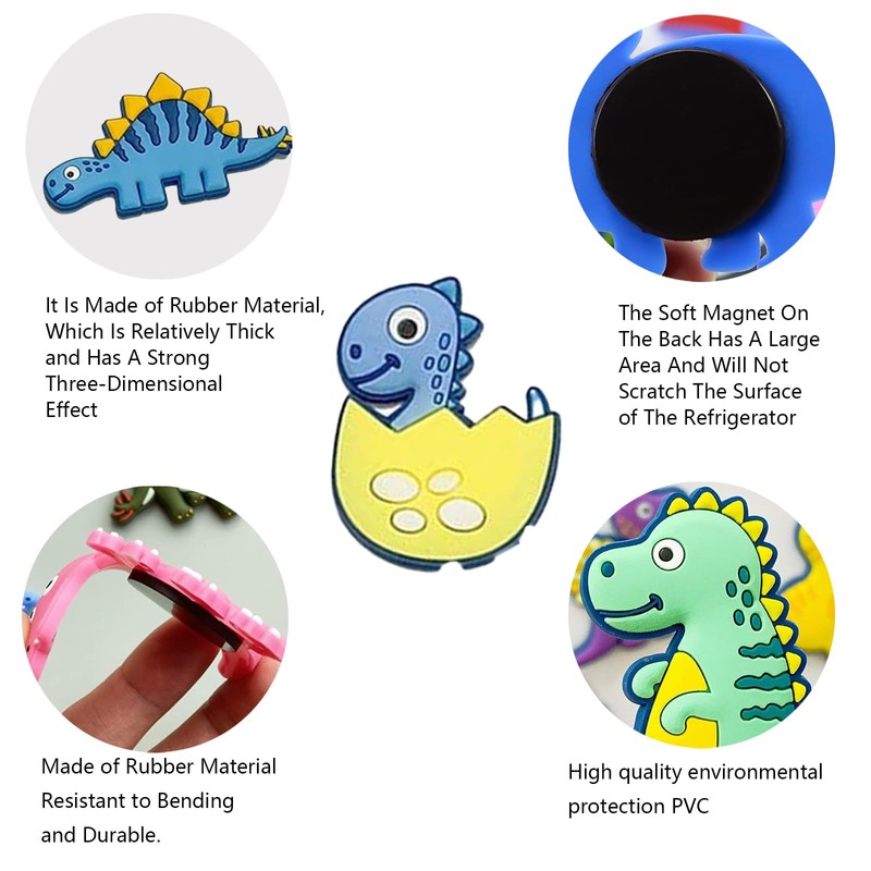 vinsiora 12-Piece Set of Cute Dinosaur Fridge Magnets - Fun