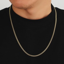 KRKC Men's Necklace, 3 mm 14K Gold Plated Stainless Steel Curb Chain Cuban Chain, Nickel-Free Thin Gold Chain for Men, Length 45-66 cm (45.7, 3 mm - 14 K Gold Plated)