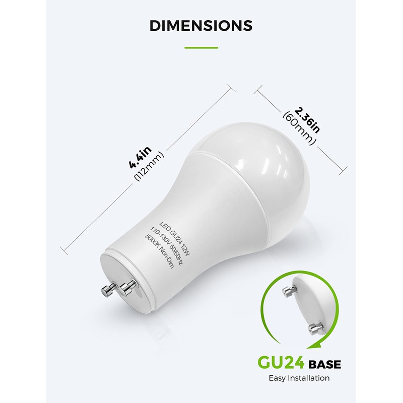 LOHAS GU24 Base LED Light Bulb, 1200Lumen, 12Watt (75W-100W Equivalent)