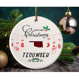 Our First Christmas Ornament 2025 in Tecumseh Oklahoma Ornament Tree Decorations Housewarming New Home Keepsake 3" White