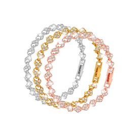 Eigso 3 Pcs Rhinestone Heart Pendant Bracelet for Women 6MM Charm Wristlets for Woman