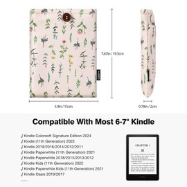 MoKo 6-7 Inch Embroidered Daisy Padded Sleeve Pouch for Kindle 11th Gen 2022/10th Gen 2019/8th Gen 2016, Kindle Paperwhite 11th/10th Gen 2021/2018, Kindle Pouch for Oasis/Voyage/Kobo eReader, Pink