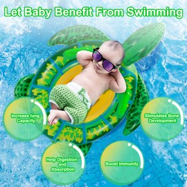 Baby Swimming Ring in Simulation Turtle, Baby Float Inflatable Swimming Aid Ring with Seat and Inflator Swimming Seat Swimming Trainer Pool Buoyancy Aid Device for Toddlers from 6 Months to 3 Years