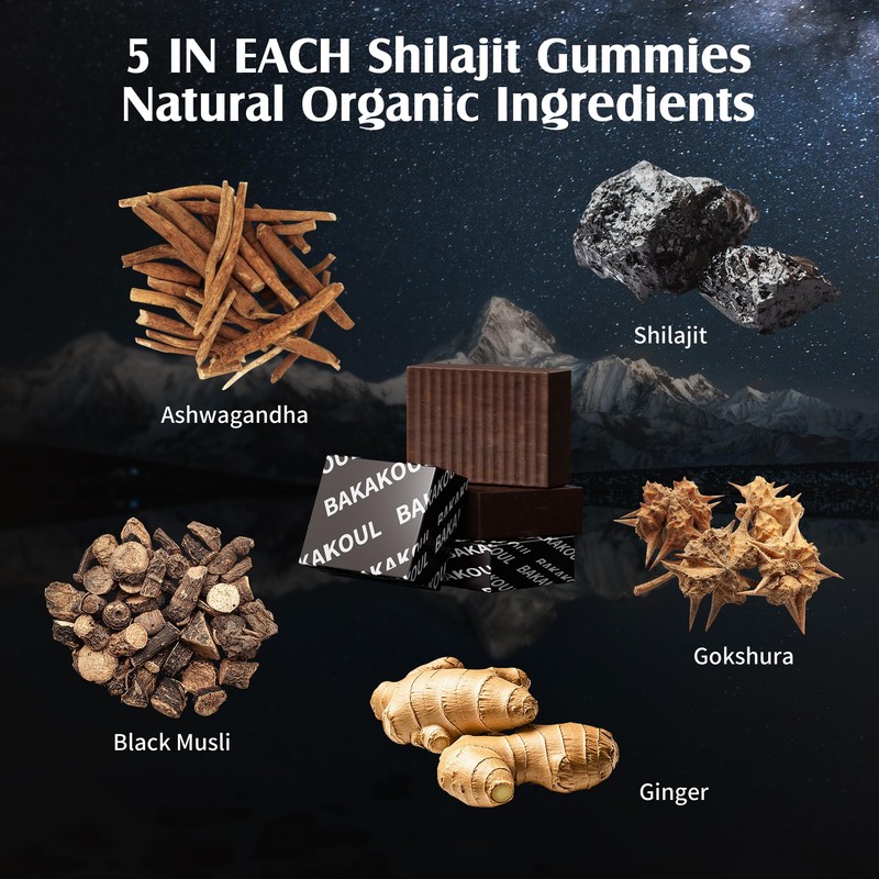 Shilajit Gummies,Pure Shilajit Himalayan with Ashwagandha,Turmeric Sugar-Free,Organic Gummy for Men