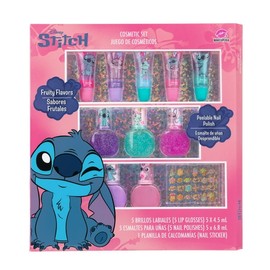 Cosmetic Set Stitch con Esmaltes y Brillos Labiales, Caja de Regalo para Niñas con Bandeja al Vacío - MAKEUPERIA