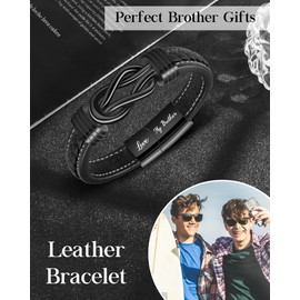 YELUWA Brother Gifts from Sister Bracelet Engraved "Love My Brother" Leather Bracelet Presents for Christmas Birthday Graduation Gifts for Him 21.5cm