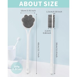 Manmihealth 15.7" Cute Silicone Body Scrubber & Soft Shower Brush Face Scrubber Set (3 PCS), Paw-Shaped Silicone Back Brush & Body Facial Scrubber with Super-Soft Bristles Combination(GraySet)