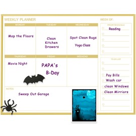 Dry Erase White Board Weekly Calendar Board, Magnetic Whiteboard for Wall, Gold Aluminum Frame Message Board, 18“x24“ Planner Board for Office, Home, School(Weekly-BB-Gold-4560-Horizontal)