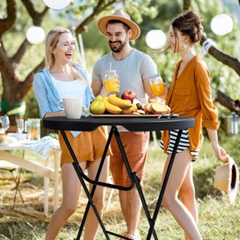 GUAGUA 32" Round Plastic Folding High Top Cocktail Table Portable Folding Bar Table (Black Set)