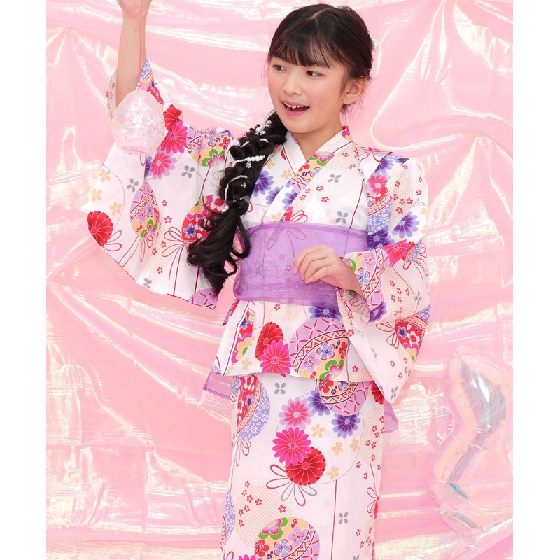 Bee saa01400 Yukata 3-Piece Set, Kids, Girls, Summer, Easy, Separate