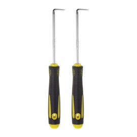 QUARKZMAN 2 Pieces 90 Degree Picks 165 mm Zinc Alloy Rubber Handle Round Car Picker Tool Set for Removal O Rings Small Items Black Yellow