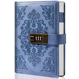CAGIE Lock Diary for Women Journal with Lock Personal Locking Diary for Girls Refillable Vintage Journal for Writing Sercets Lockable Gift Notebook with Instrction, 5.5" x 7.8", Blue