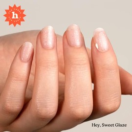 Heyhae Semi Cured Gel Nail Strips Salon Quality - Hey, Sweet Glaze | No UV Light Needed | Salon Quality, Easy Apply & Remove | 28 Strips, 1 Prep Pad, Nail File, Wooden Stick | Pink Beige