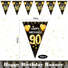 90th Birthday Garland Banner, 90s Birthday Black Gold Pennant Banner, 90th Birthday Bunting Garland, 90th Birthday Hanging Bunting, 90th Birthday Decoration Bunting for Women and Men
