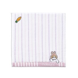 Towel Museum mofusand Striped Towel Handkerchief, Purple, Rabbit Cat Cute, 43-007070, Approx. 9.8 x 9.8 inches (25 x 25 cm)