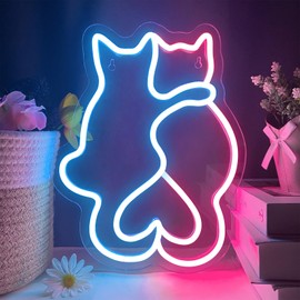 Two Cat Neon Signs, Cat LED Neon Sign for Wall Decor, Cute Cat Neon Lights, Kawaii Animal 3D Wall Art Neon Light Sign for Bedroom Living Room Children Kids Girls Bar Home Party Birthday Decoration
