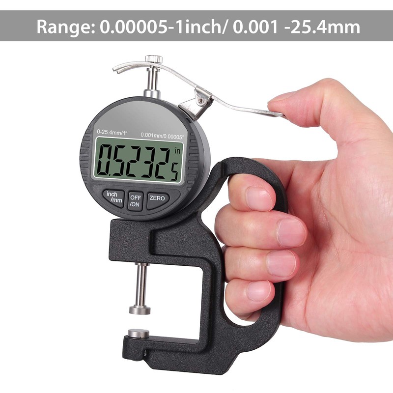 Neoteck Portable Digital Thickness Gauge 0-25.4mm Measuring Range 0.001/0.00005'' Electronic