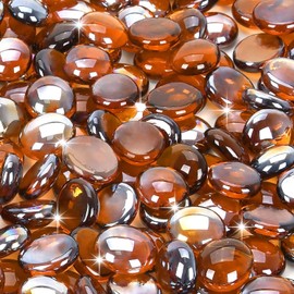 vchin Fire Glass Rocks, Amber Beads for Propane Fire Pit, Fireplace and Outdoor Decorative. 3/4 High Luster 10LB Round Firepit Glass