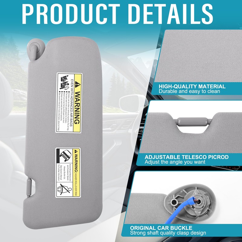 Grey Left Driver Side Sun Visor with Mirror Compatible with