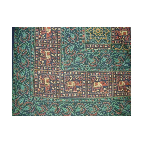 India Arts Sanganeer Block Print Tapestry- Throw- Spread-Green-Twin