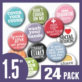 Cold and Virus Awareness Buttons - 24-Pack 1.5 Inch Pins - Wash Your Hands, Cover Cough 1.5 Inch Small - Anti Germ School Doctor Office Nurse - Design 7032