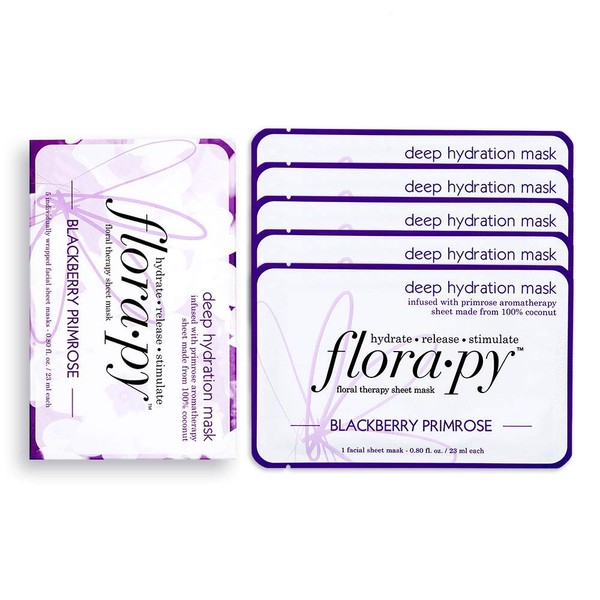 Florapy Beauty Deep Hydration Sheet Aromatherapy Mask, Blackberry Primrose, 5 Count