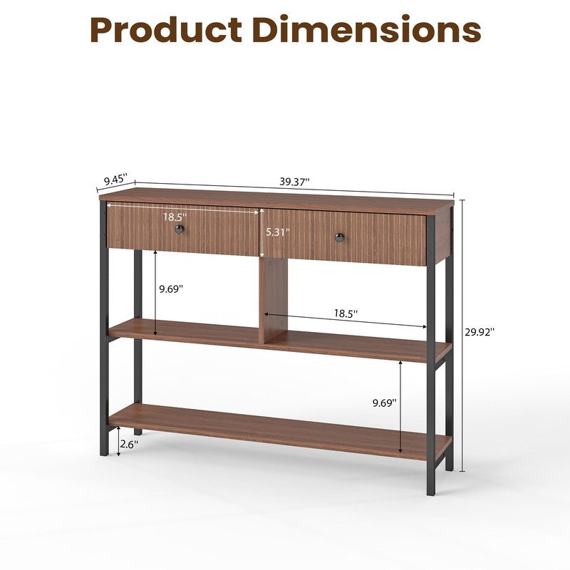 Manora Fluted Console Table with Wooden Drawers, Slim Entryway Table